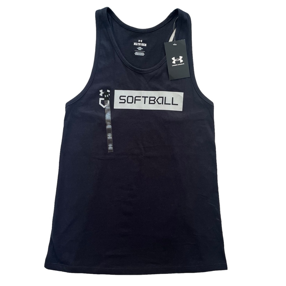 Under Armour Women’s XSmall Black Softball Logo Bar, Athletic Loose Fit Tank Top